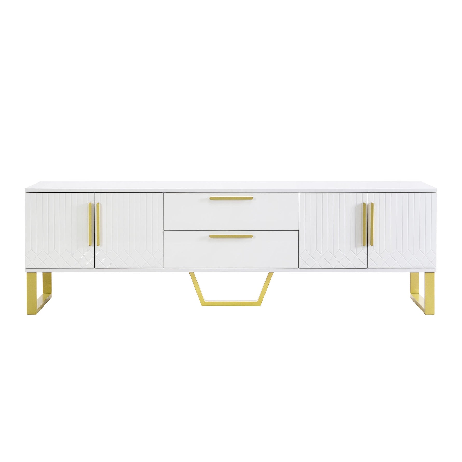 High-Gloss TV Cabinet Engraved Door Gold Handles & Feet Storage