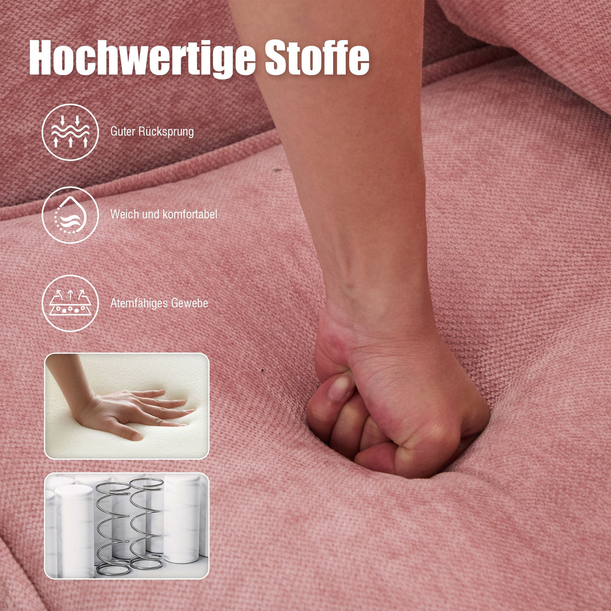 Modern Double Sofa with Storage & Adjustable Phone Holder, Fabric