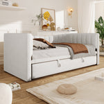 Upholstered Daybed Pull-Out Bed 90x200cm Extendable to 180x200cm Velvet White