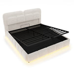 Upholstered Double Bed 140x200 Light Strip Storage Beige Velvet