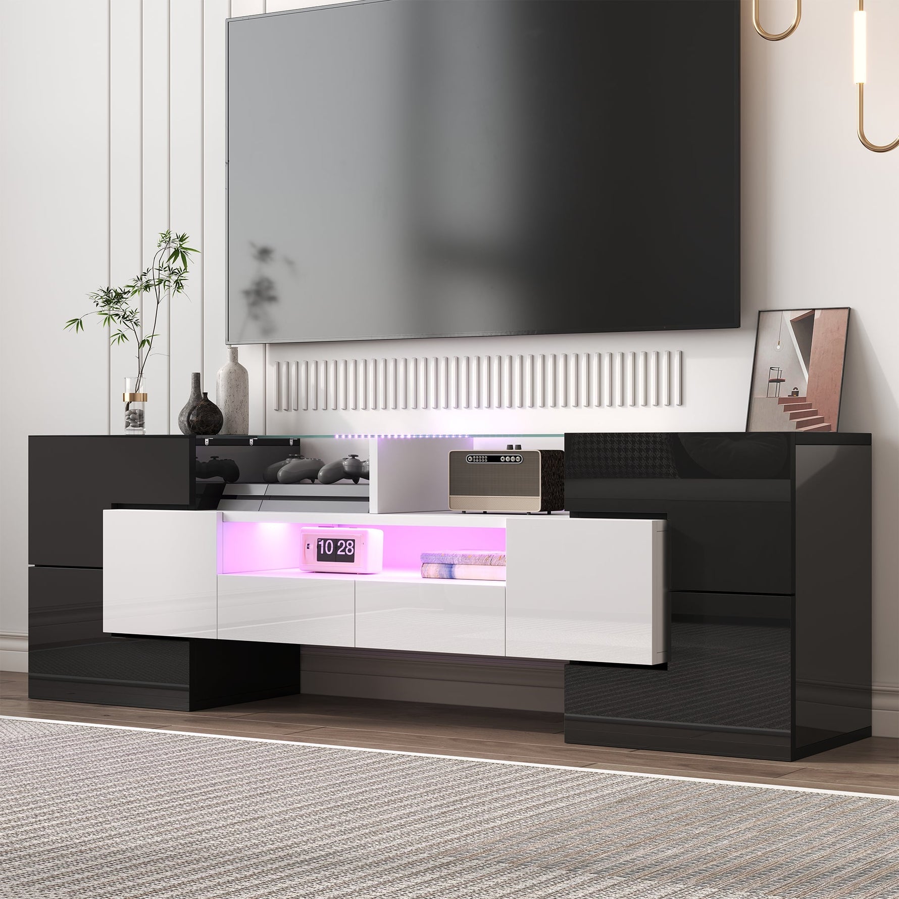 Stylish TV Cabinet Lowboard 145cm LED High-Gloss White