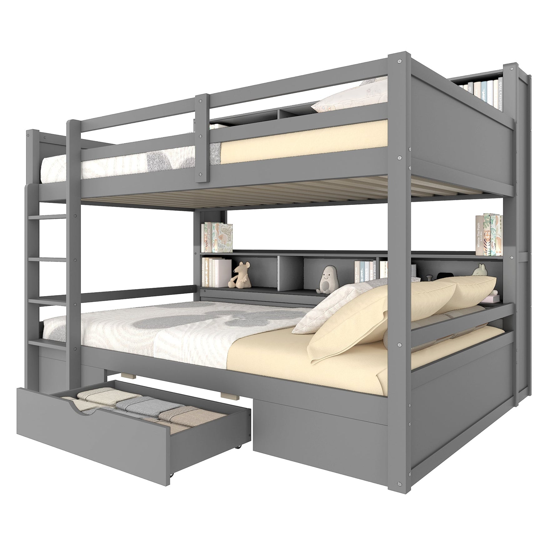 Bunk Bed 90x200cm Single Bed with Drawers Storage Without Mattress Grey