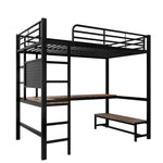 Loft Bed with Desk, Shelves, USB Sockets and LED Strip, Black Iron Frame