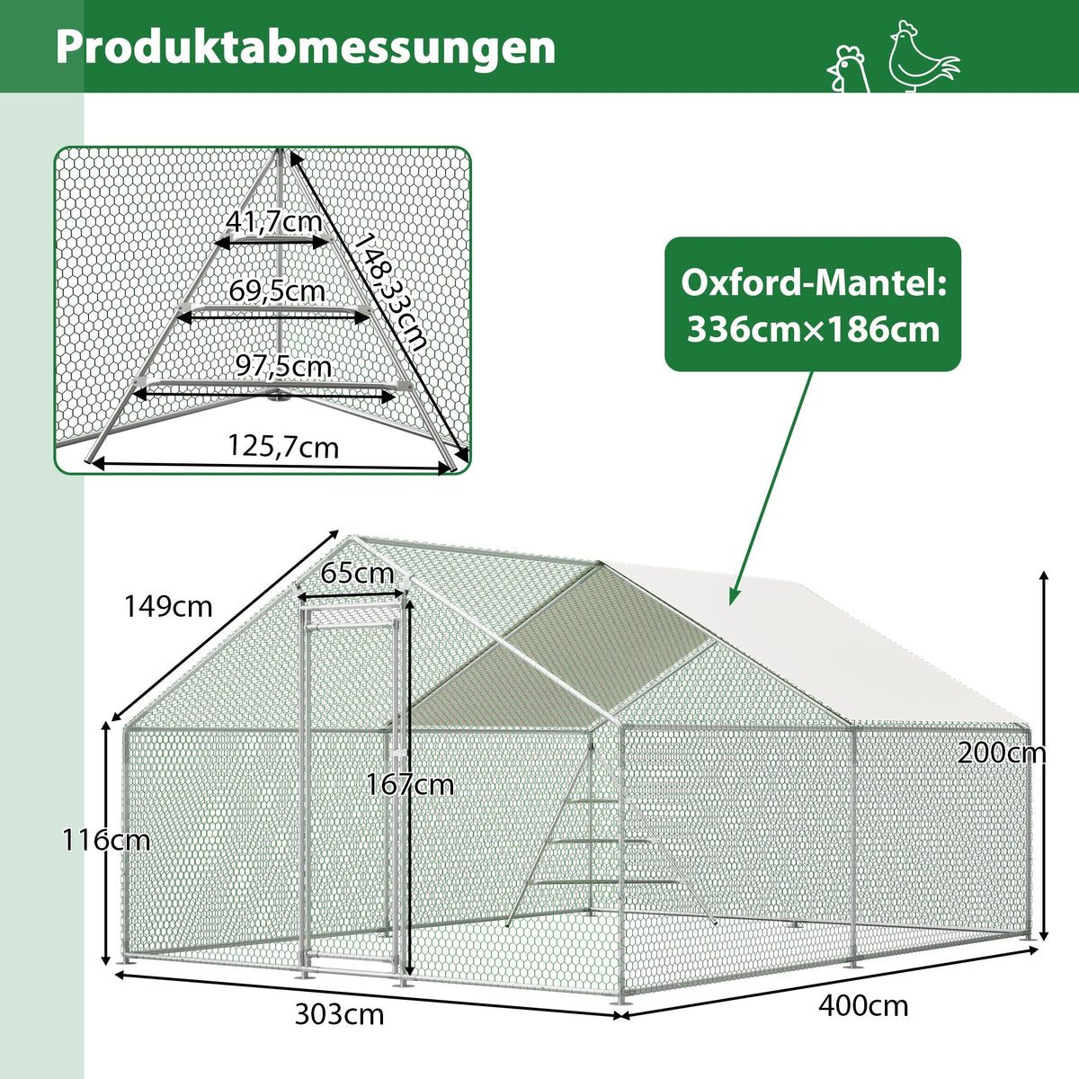 Aviary/Chicken Coop 3x4m Climbing Frame Roof Safety Lock - Metal