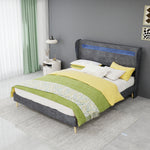 Modern Upholstered Bed 140x200cm with LED Headboard & Mattress, Grey