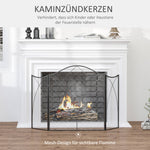 Fireplace Guard, 3-Panel Folding Screen, Metal Black