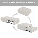 Upholstered Bed 2-in-1 Footstool Pull-out Sofa Bed Single Teddy Fabric Beige
