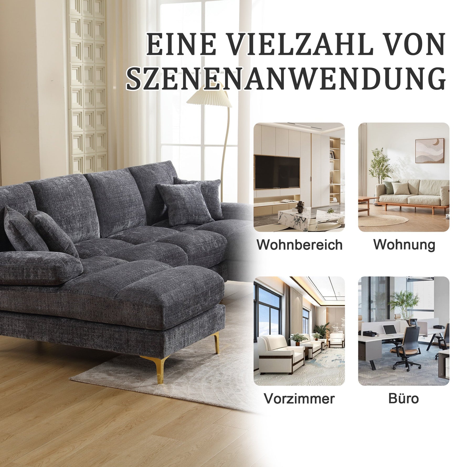 Chenille U-Shape Sectional Sofa, Large with Double Reclining Seats, Modern