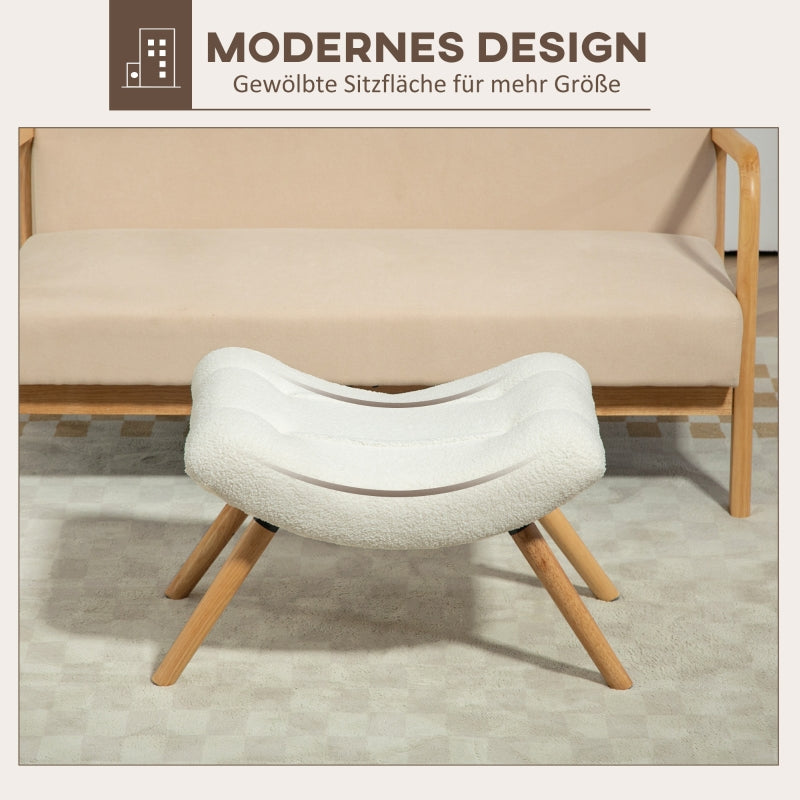 Modern Footstool, Upholstered with Wooden Legs, Cream White Fleece