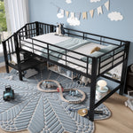 Semi-High Loft Bed 90x200 Storage Stairs Black