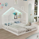 Children's House Bed 90x200 cm with LED & Storage, White