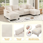 U-shaped Sofa 4-Seater with Storage USB Ports Cup Holders Oversized Corduroy