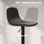 Bar Stool Set of 2, Height-Adjustable Swivel with Backrest & Footrest, Faux Leather, Black