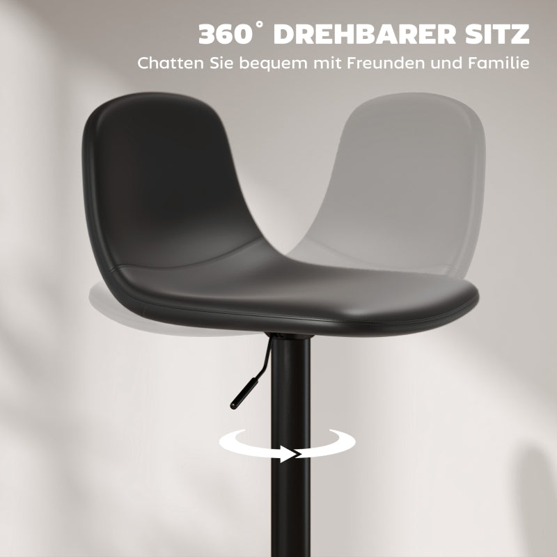 Bar Stool Set of 2, Height-Adjustable Swivel with Backrest & Footrest, Faux Leather, Black