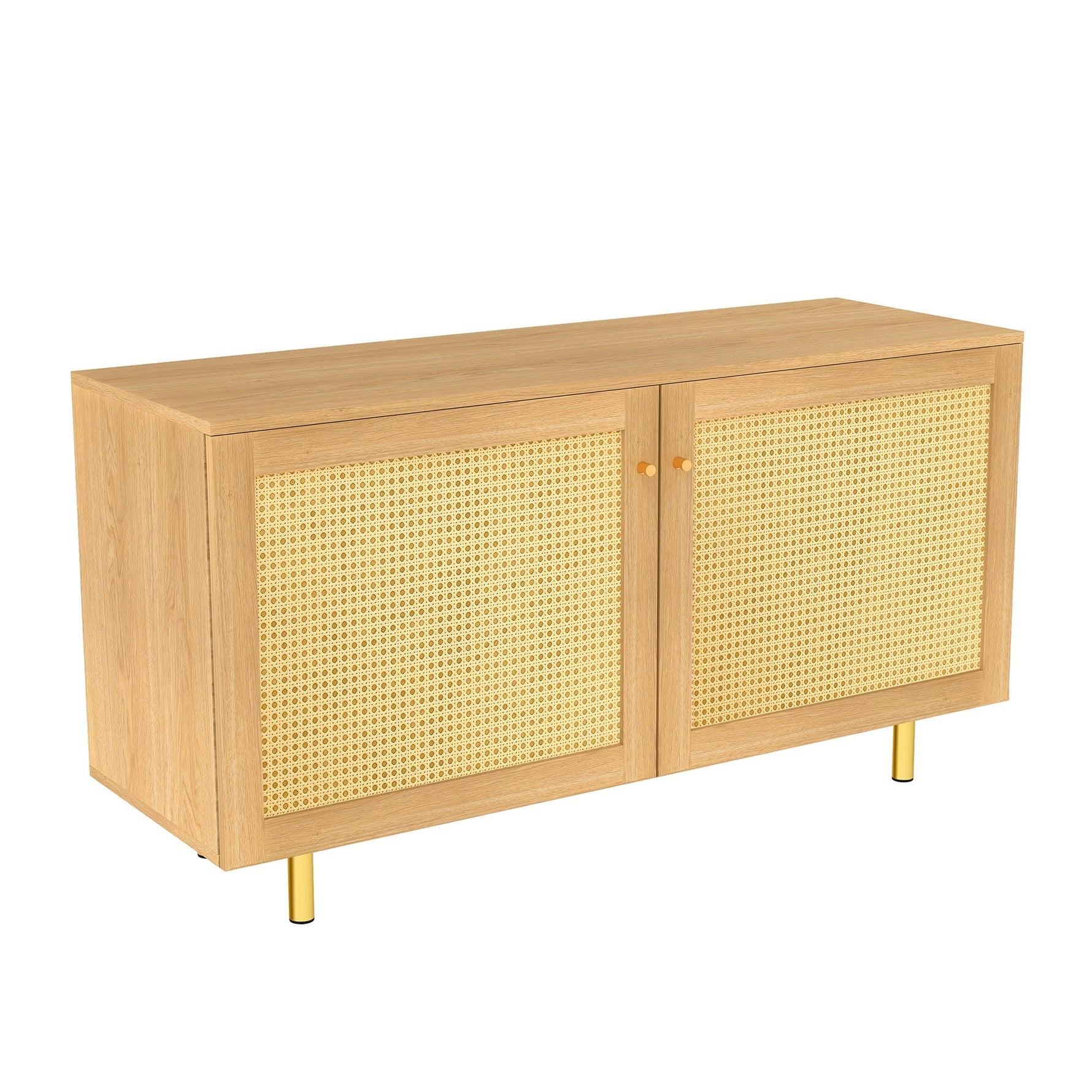 Modular Storage Cabinet Sideboard, 3-Door Rattan Rustic 180cm, Natural Wood Look