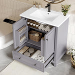 Floor-standing Bathroom Cabinet with Integrated Ceramic Washbasin and Solid Wood Legs, Grey