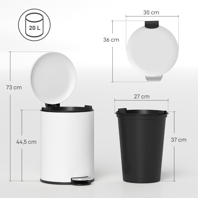 Trash Can, 20L Pedal Bin with Lid, Metal
