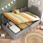 Upholstered Daybed with Hydraulic Storage and Crown Lattice Design, 90x200cm, Grey Velvet