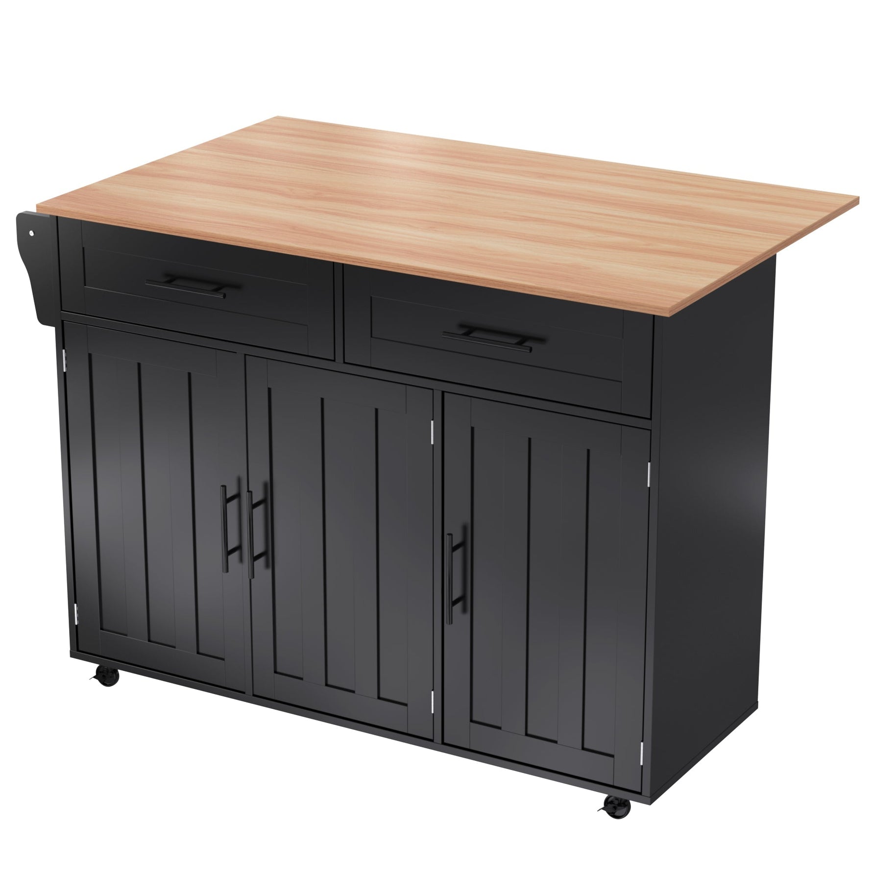 Dining Cart Sideboard 129cm Extendable Folding Top Storage Wheels - Black