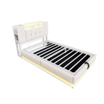 Smart Upholstered Bed with LED, USB and Hydraulic Storage, Beige Velvet