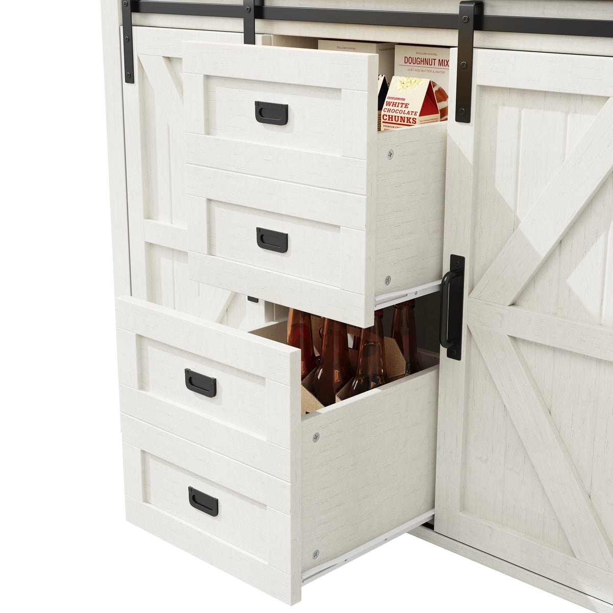 Tall Kitchen Sideboards with Sliding Doors and LED Lighting, Black and White