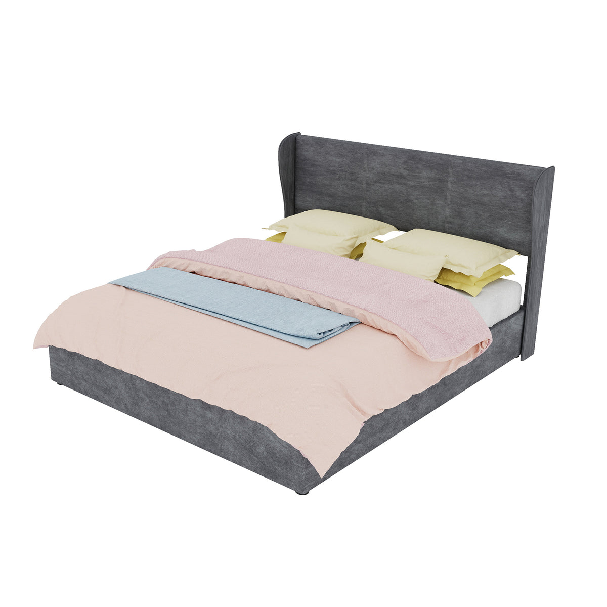 Modern Upholstered Bed with Gas Lift Storage, 160x200 cm - Grey