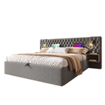 Bedroom Complete Set, Upholstered Hydraulic Storage Double Bed with 2 Bedside Tables, Reading Light, USB Charging, Gray Velvet