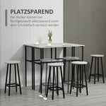 Dining Set, 6-Piece with 2 Bar Tables and 4 Stools, Industrial Design, Gray and Black Chipboard and Steel