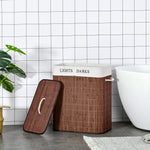 Laundry Basket Hamper 100L 3 Handles Washable Bag, Bamboo Cotton Metal Brown+White