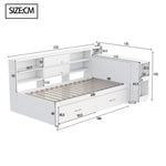 Wooden Sofa Bed 90x200cm Multifunctional Storage Pull-Out Desk, White