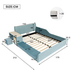 Upholstered Single Bed with Desk, Stool, Storage Shelf, Soft Headboard, 140x200cm, Velvet Blue