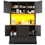 Tall Cabinet 115x180cm with LED App Control & Music, 4 Doors 5 Drawers Display Storage, Black