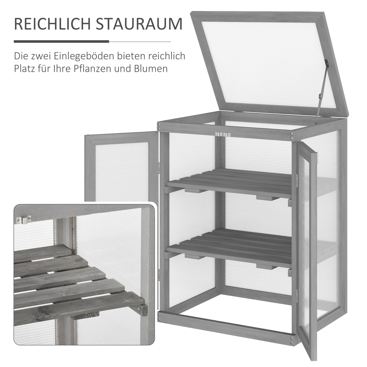 Greenhouse Cold Frame 3-Tier 2-Door Weatherproof Wood/Polycarbonate Dark Grey