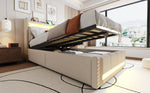 Upholstered Children's Bed with LED, USB, Storage, 90x200cm, Linen Fabric Beige
