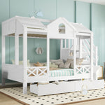 Bunk Bed with Windows Roof Stair Storage Drawers 90/140x200cm White Pine
