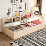 Sofa Bed 90x200cm with Hydraulic Storage & LED, Wood Color