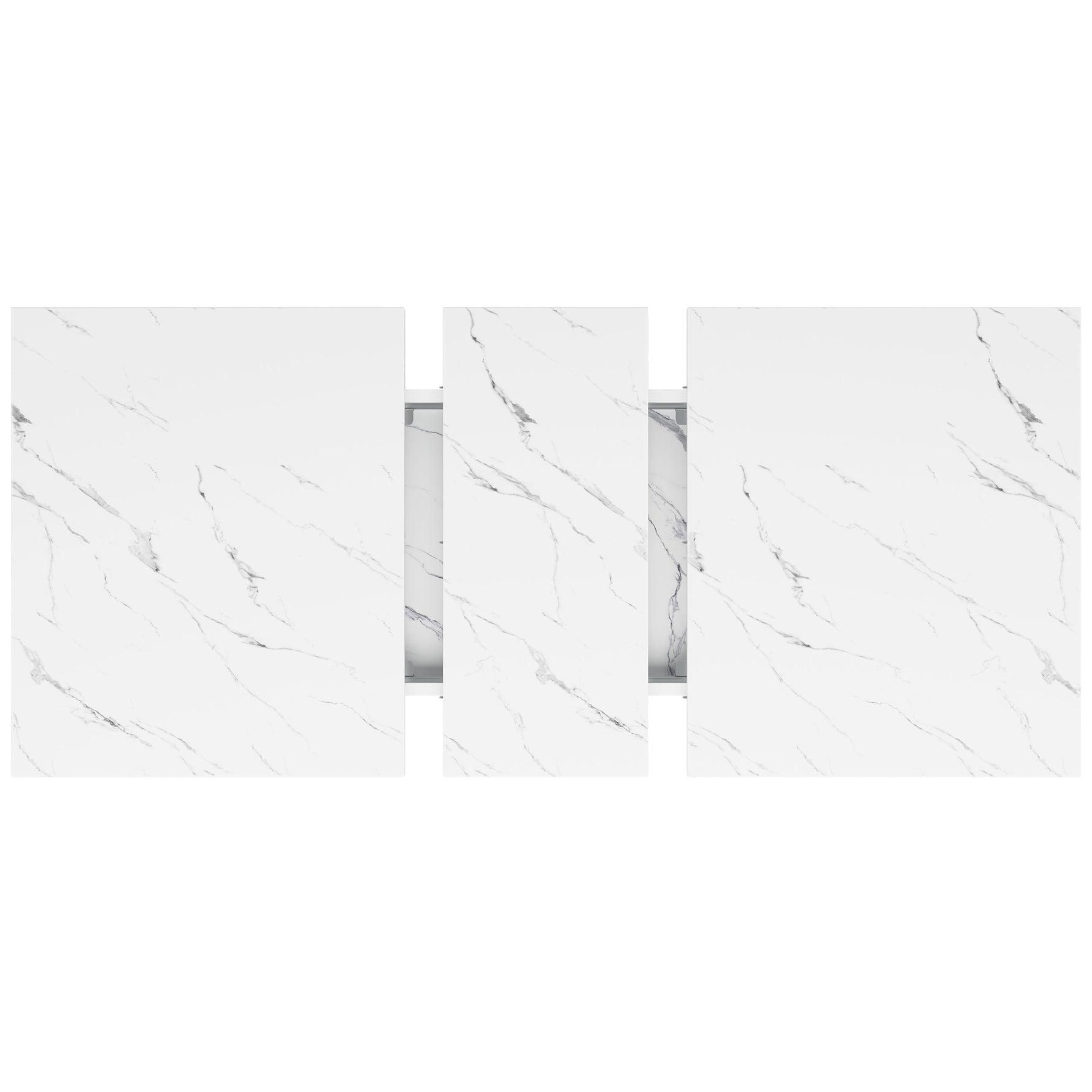 Extendable Dining Table with Butterfly Frame and Leaf, Marble Top and Metal