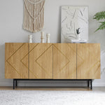 Sideboard living room buffet cabinet with 4 doors and metal inlay natural wood
