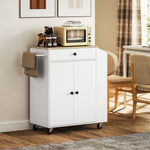 Kitchen Island Kitchen Trolley on Wheels with Worktop, Drawer, Cabinet, Spice Rack, Towel Rail, White