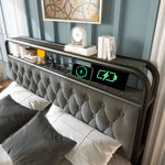 Upholstered Double Bed, USB-C Charging, APP-Control LED, 140x200, 4 Drawers, Velvet