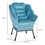 Armchair Lounge Chair, Side Pocket, Steel Legs, Blue