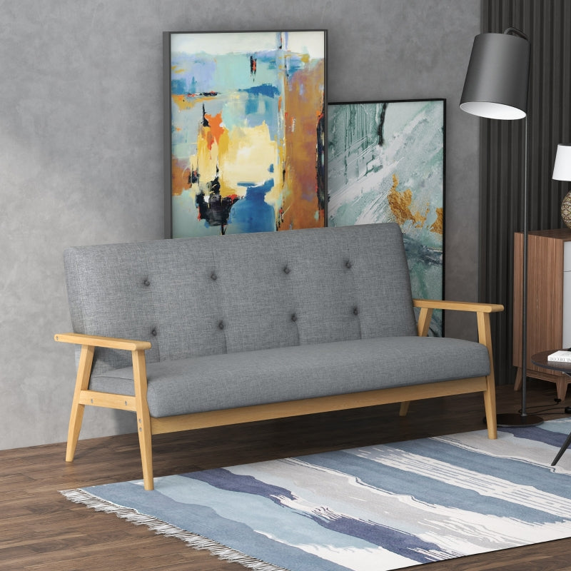 Three-Seater Upholstered Sofa, Rubberwood, Grey