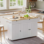 Kitchen Island Cabinet, Fold-Down Worktop Drawers Casters, White