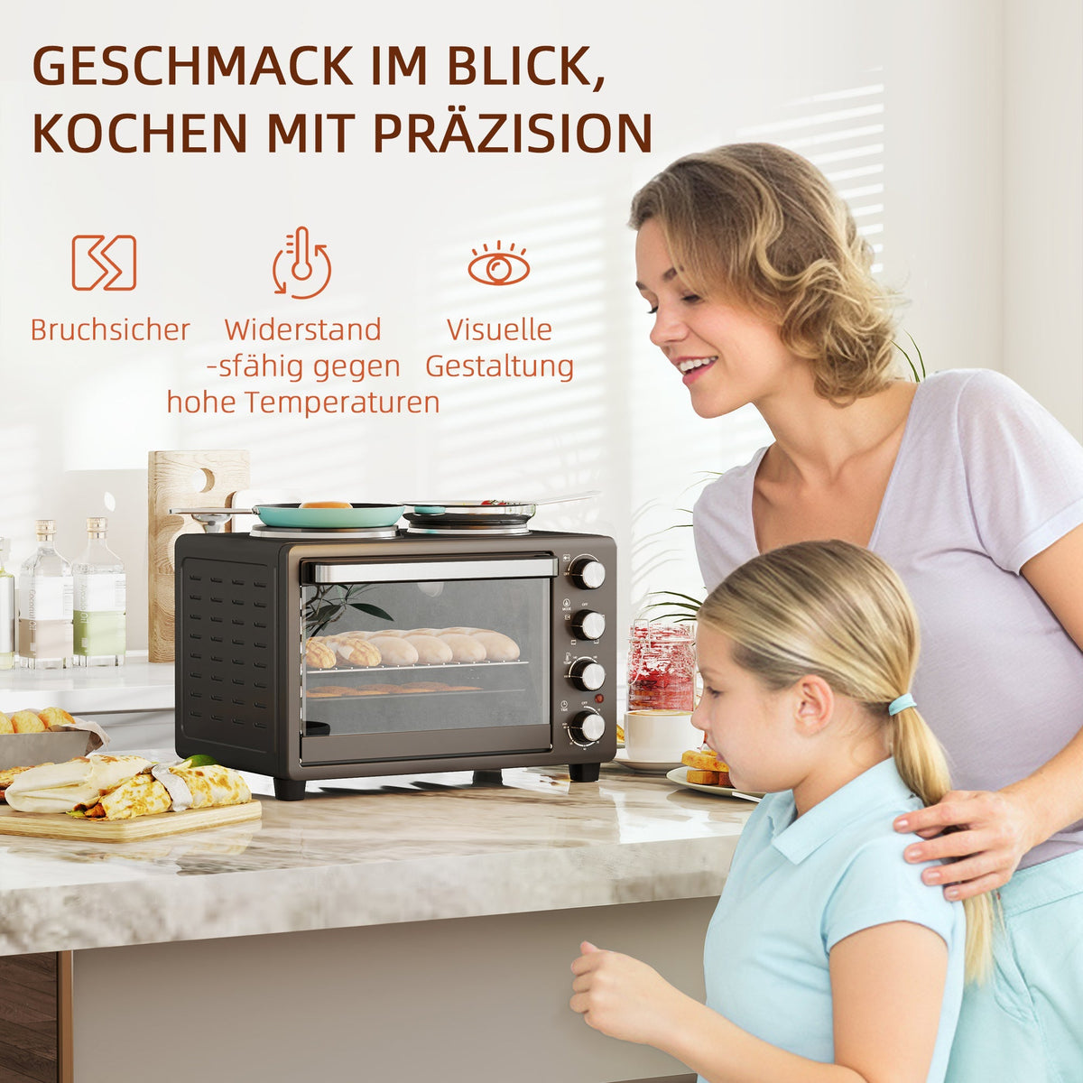 Mini Oven 28L 2600W with 2 Warming Plates, Black