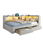3-in-1 Extendable Sofa Bed 90x200cm with LED & Drawers, Wood