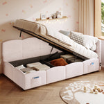 Upholstered Bed with USB Charger and Storage, 90x200cm, Pink Velvet