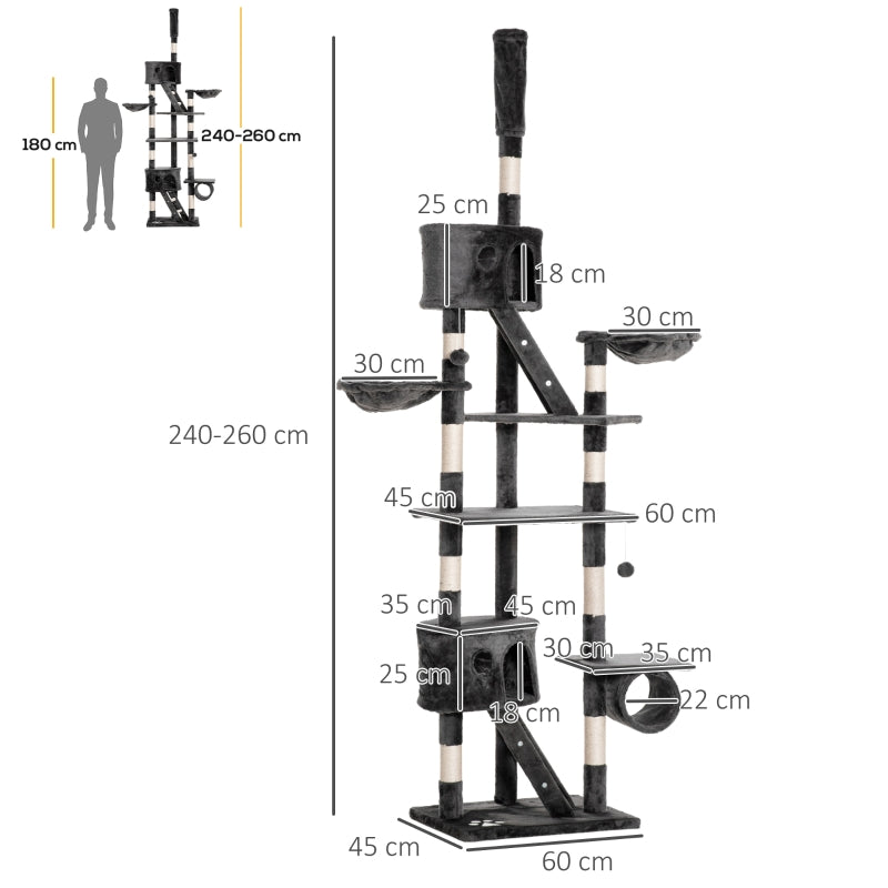 Cat Scratching Post, Ceiling Height, Sisal Rope, Dark Grey