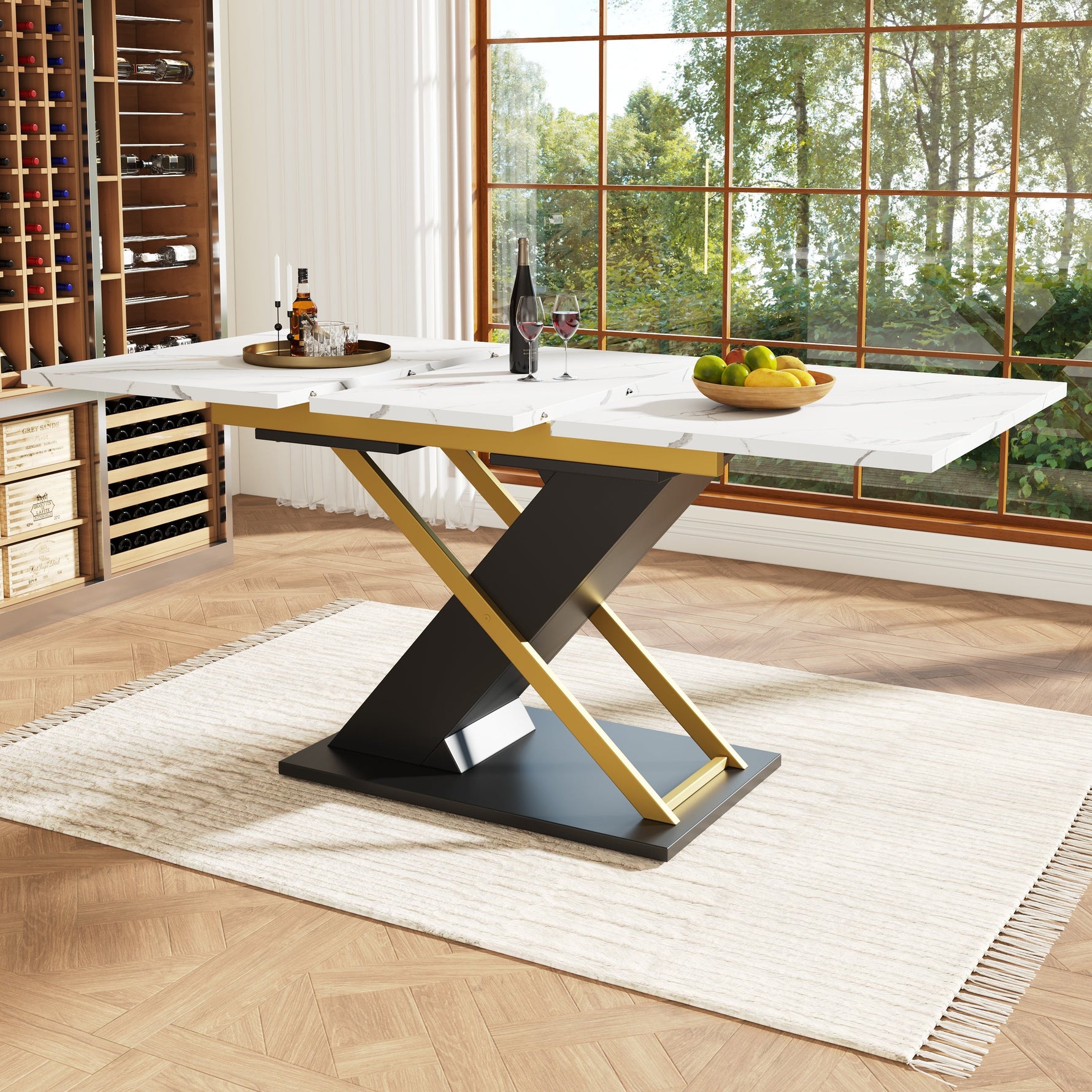 Extendable Dining Table 120-160cm Internal Leaf Golden Cross Legs