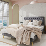 Modern Minimalist Soft Bed, Comfortable Headboard, Low Box Frame, Gray