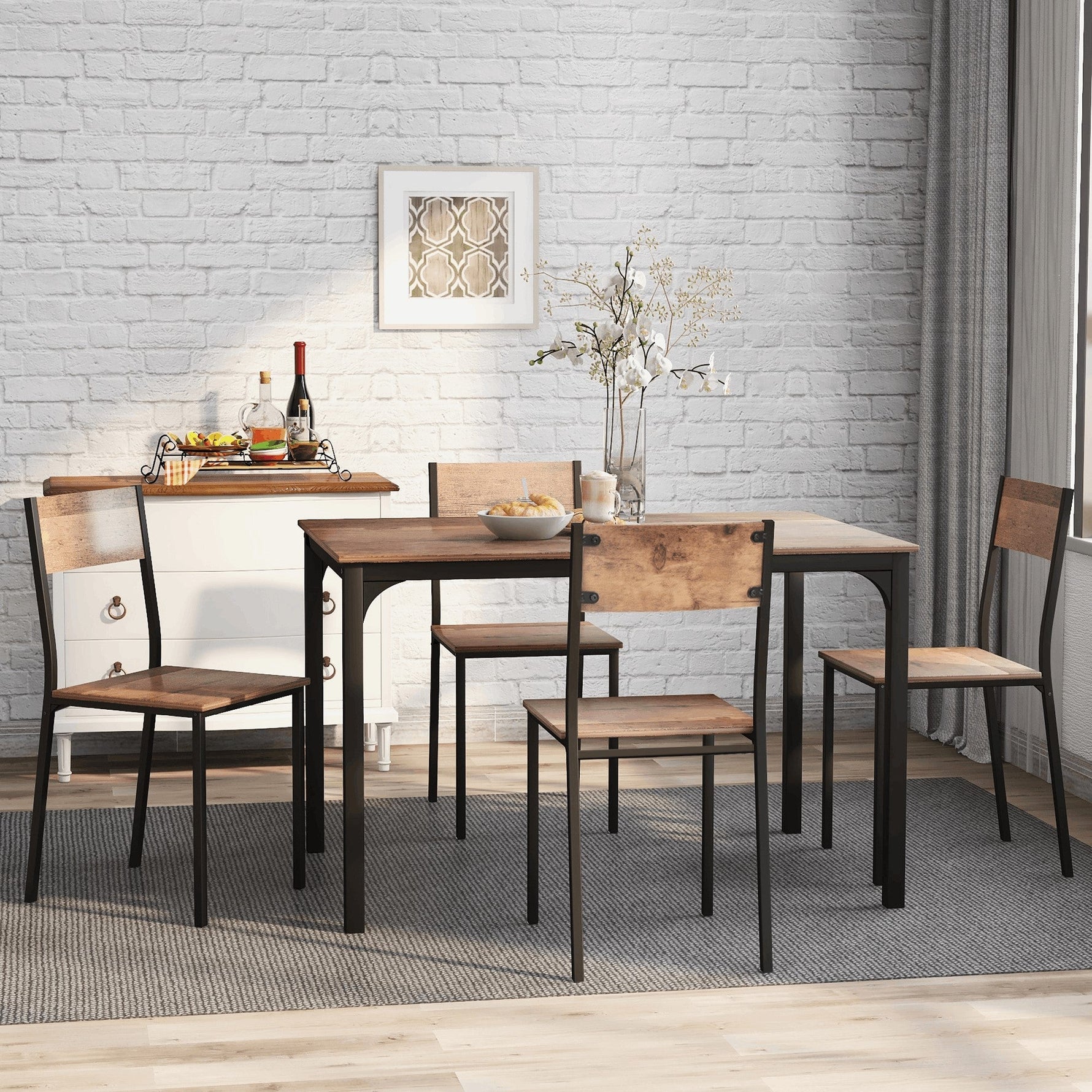 Dining Set Table with 4 Chairs Multi-Use - Vintage Brown
